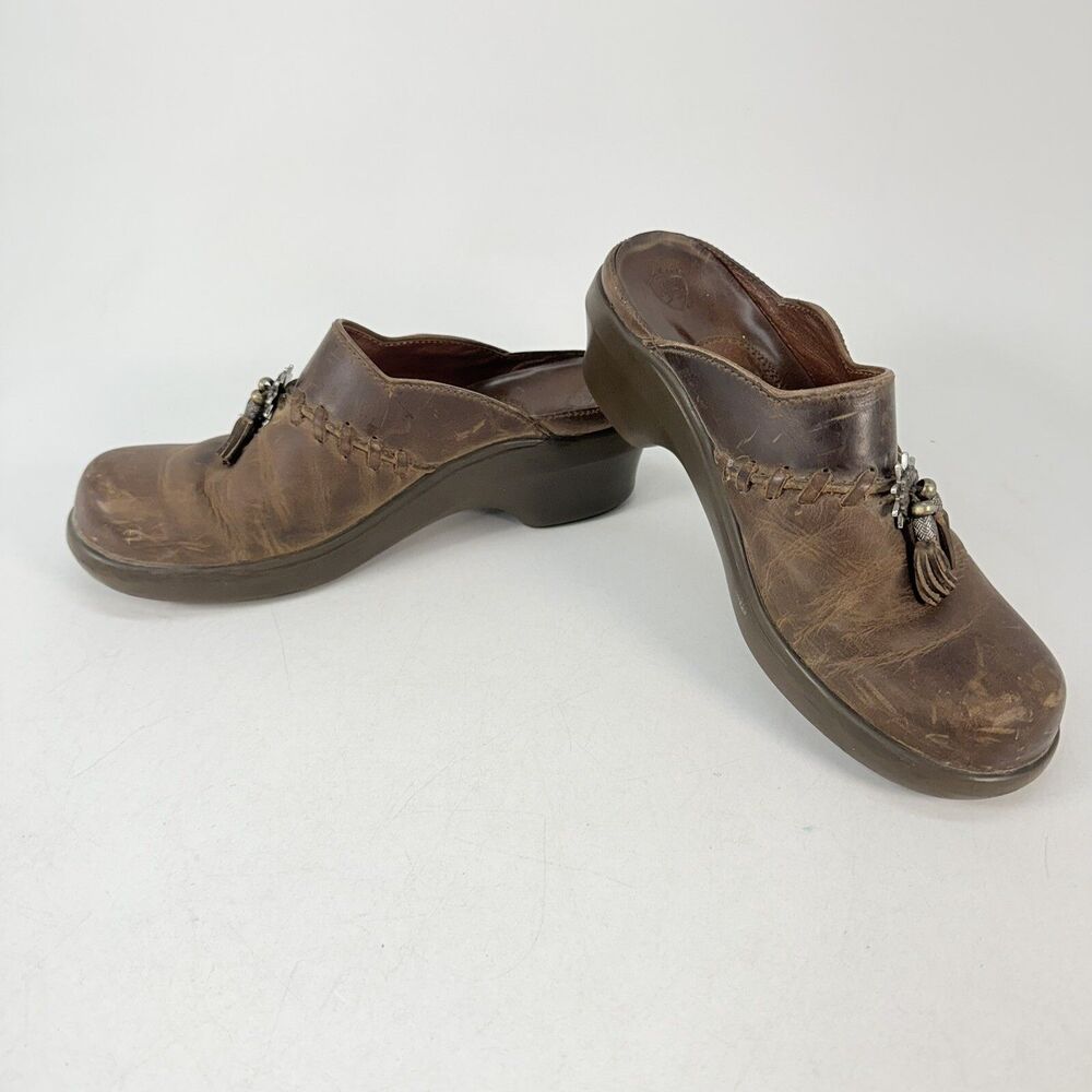 Ariat Leather Starling Mules 6 brown Slip-on Clogs 94124 Western Spur Tassels